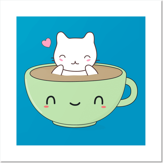 Cute Coffee Cat Wall Art by happinessinatee